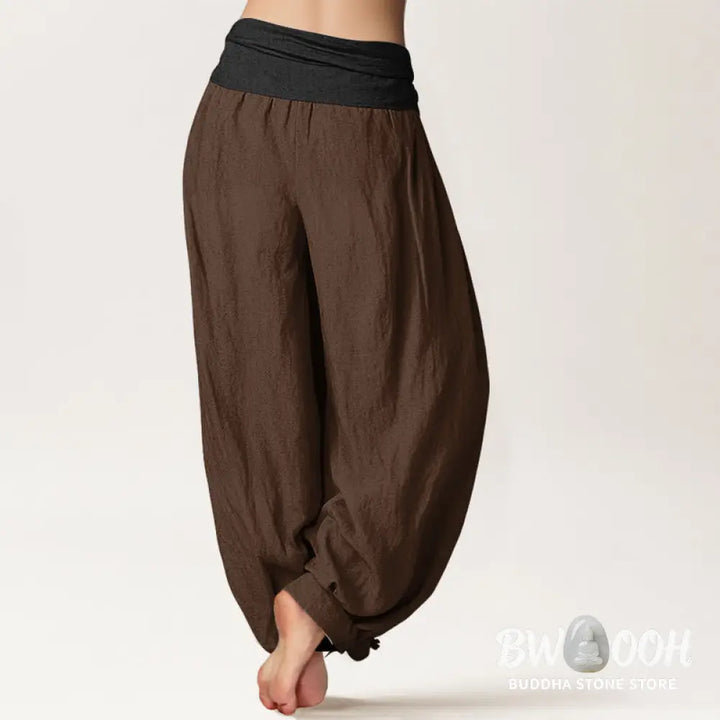 Buddha Stones Cotton Green Black Brown Red Solid Color Women’s Elastic Waist Harem Pants - Women’s Harem Pants