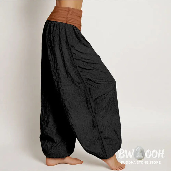 Buddha Stones Cotton Green Black Brown Red Solid Color Women’s Elastic Waist Harem Pants - Women’s Harem Pants