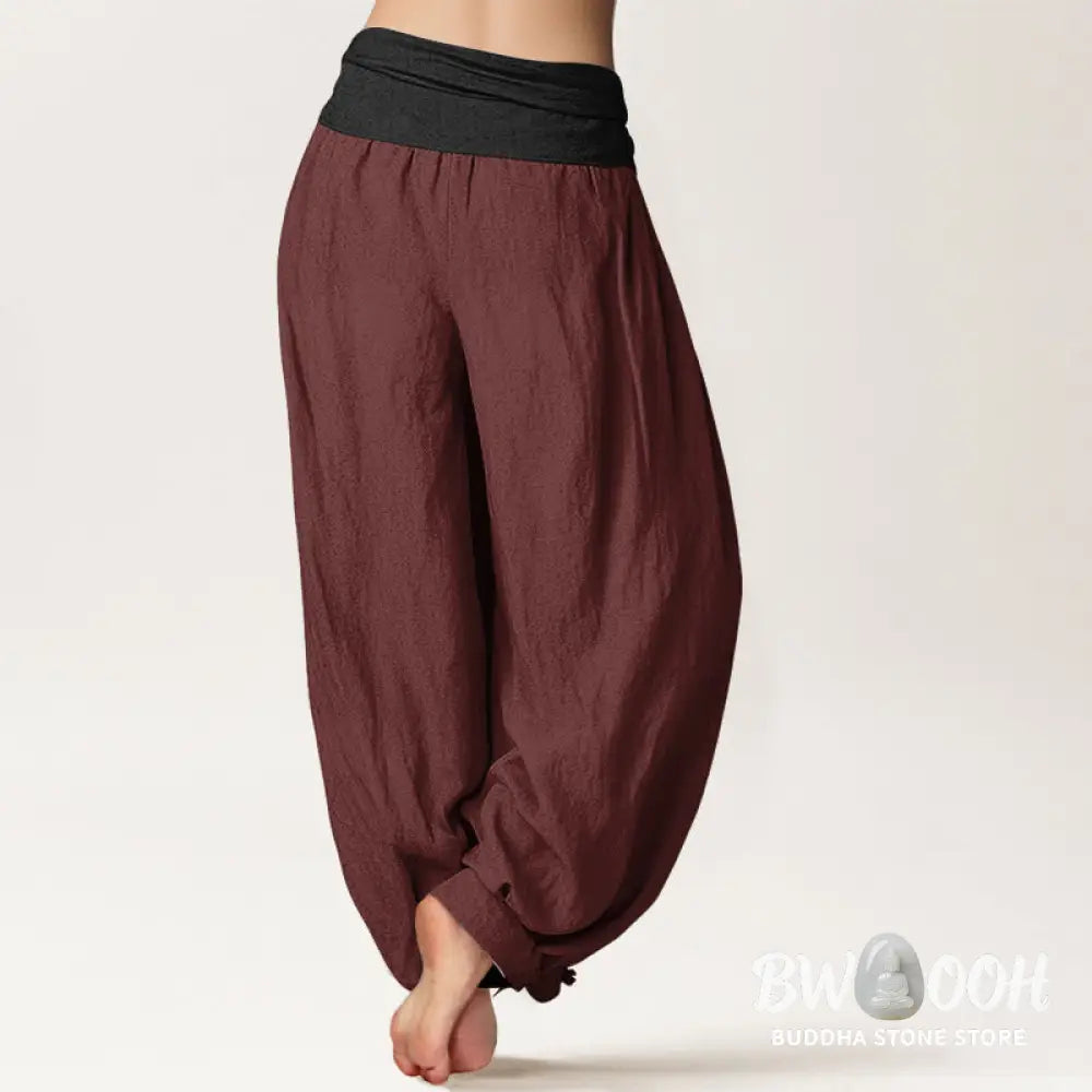 Buddha Stones Cotton Green Black Brown Red Solid Color Women’s Elastic Waist Harem Pants - Women’s Harem Pants
