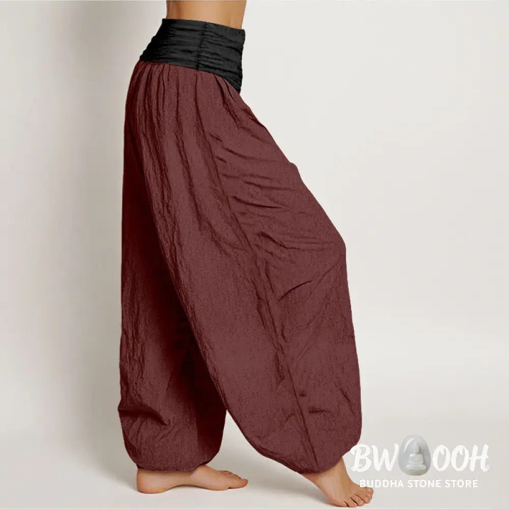 Buddha Stones Cotton Green Black Brown Red Solid Color Women’s Elastic Waist Harem Pants - Women’s Harem Pants