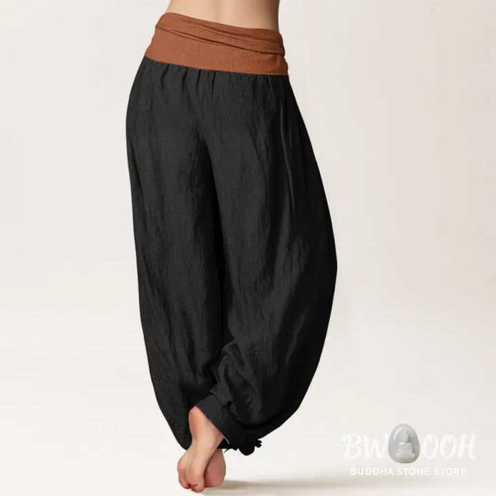 Buddha Stones Cotton Green Black Brown Red Solid Color Women’s Elastic Waist Harem Pants - Women’s Harem Pants