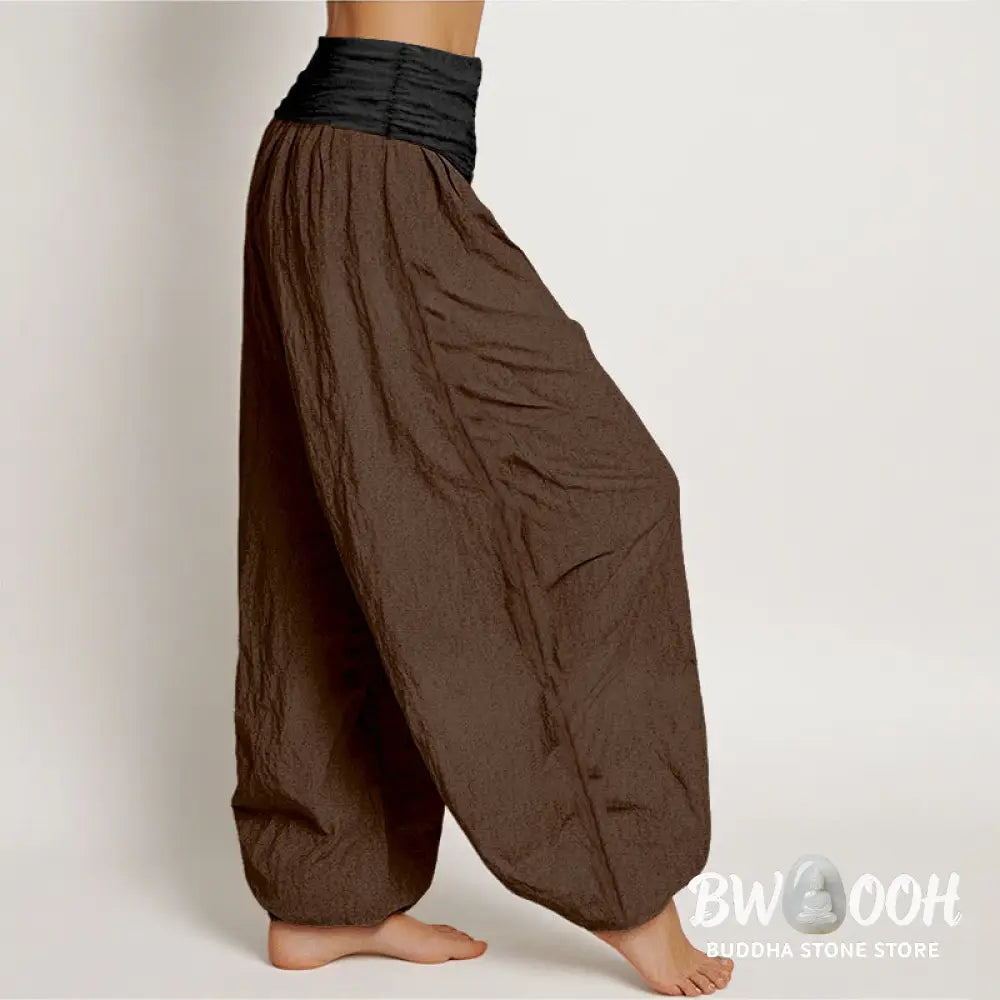 Buddha Stones Cotton Green Black Brown Red Solid Color Women’s Elastic Waist Harem Pants - Women’s Harem Pants