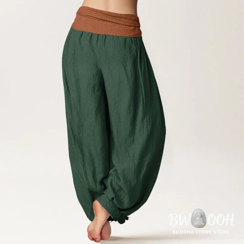 Buddha Stones Cotton Green Black Brown Red Solid Color Women’s Elastic Waist Harem Pants - Women’s Harem Pants