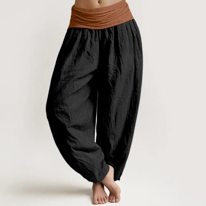 Buddha Stones Cotton Green Black Brown Red Solid Color Women’s Elastic Waist Harem Pants - Black / US2，UK/AU6，EU34 (XS)
