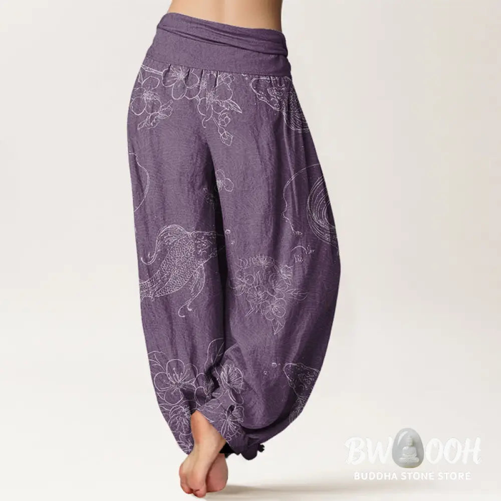 Buddha Stones Cotton Koi Fish Floral Pattern Women&