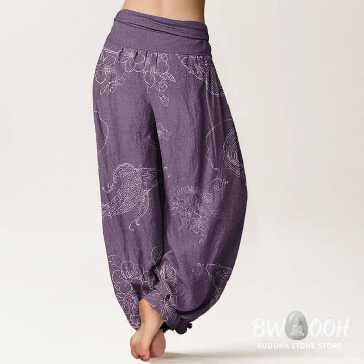 Buddha Stones Cotton Koi Fish Floral Pattern Women&