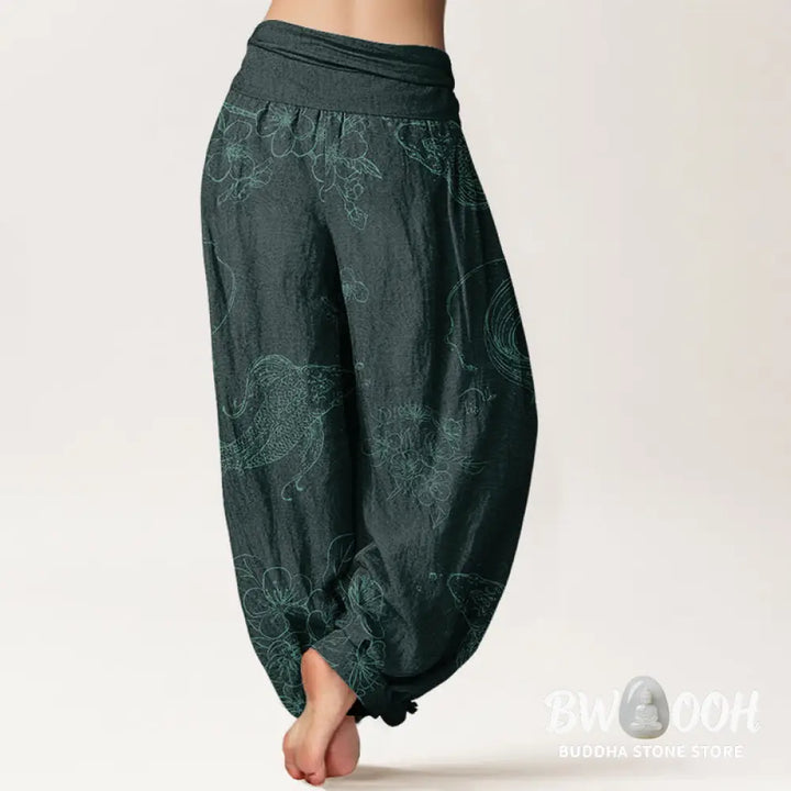 Buddha Stones Cotton Koi Fish Floral Pattern Women&