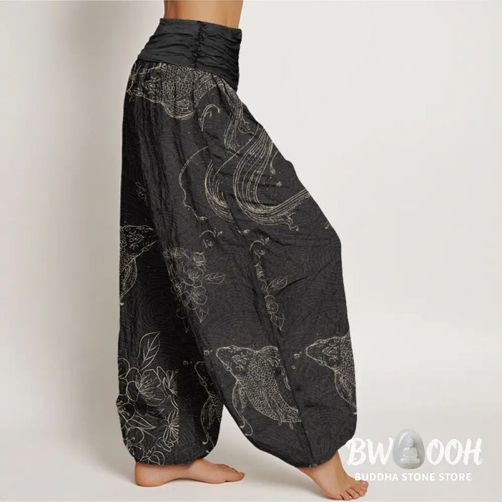 Buddha Stones Cotton Koi Fish Floral Pattern Women&