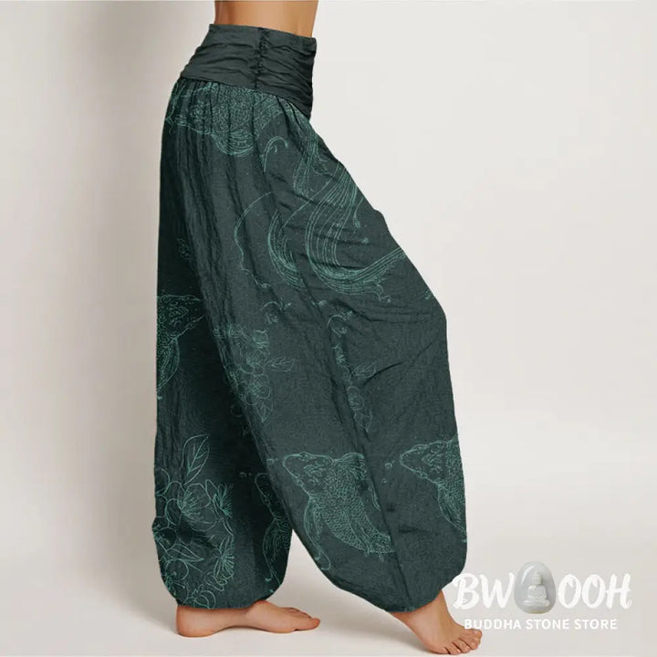 Buddha Stones Cotton Koi Fish Floral Pattern Women&