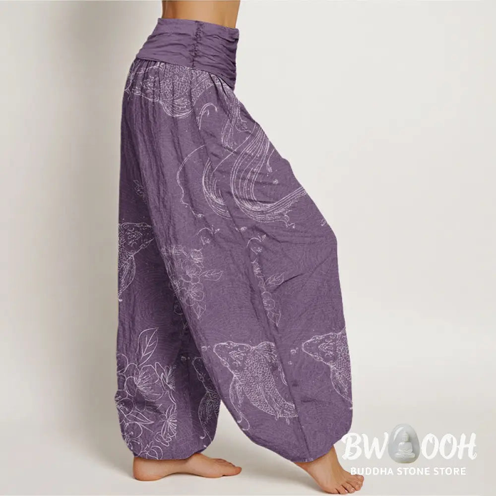 Buddha Stones Cotton Koi Fish Floral Pattern Women&