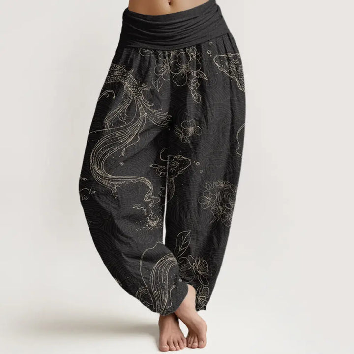 BWOOOH koi fish print harem pants - Cotton Koi Fish Floral Pattern Women&