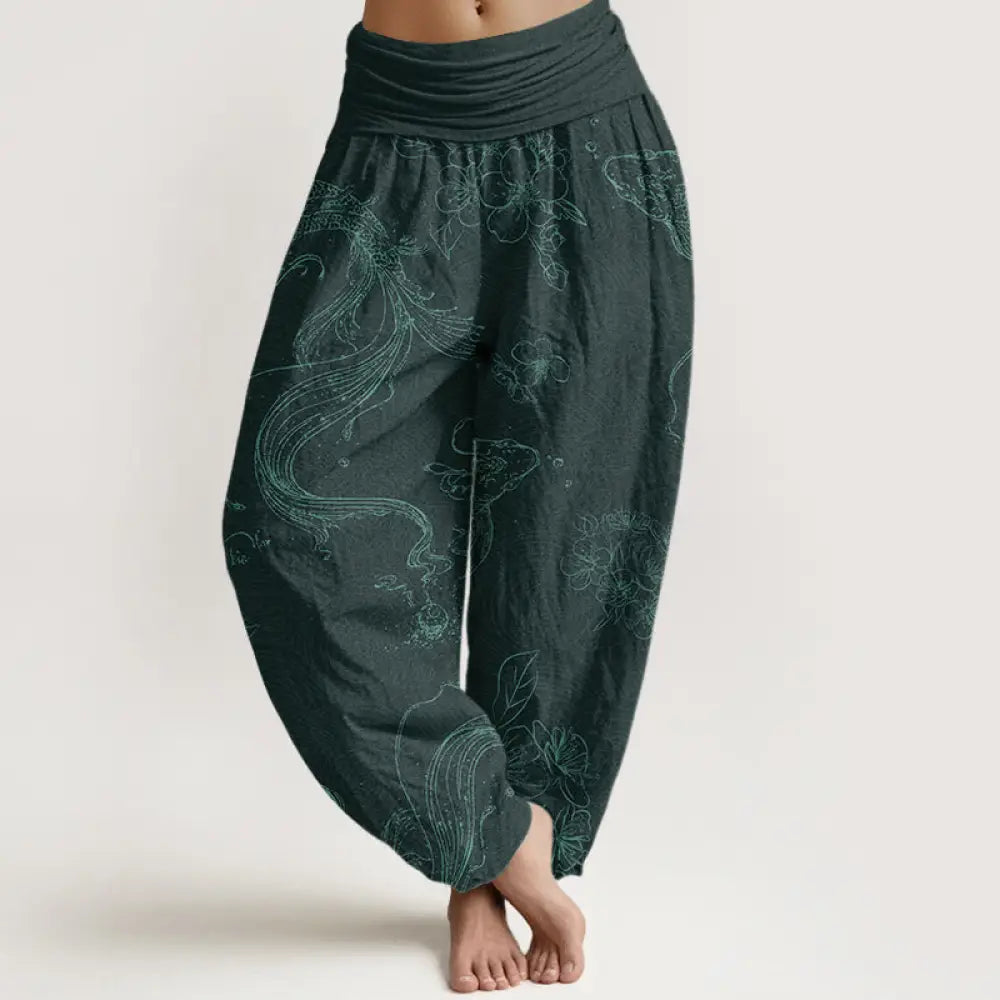 Buddha Stones Cotton Koi Fish Floral Pattern Women&