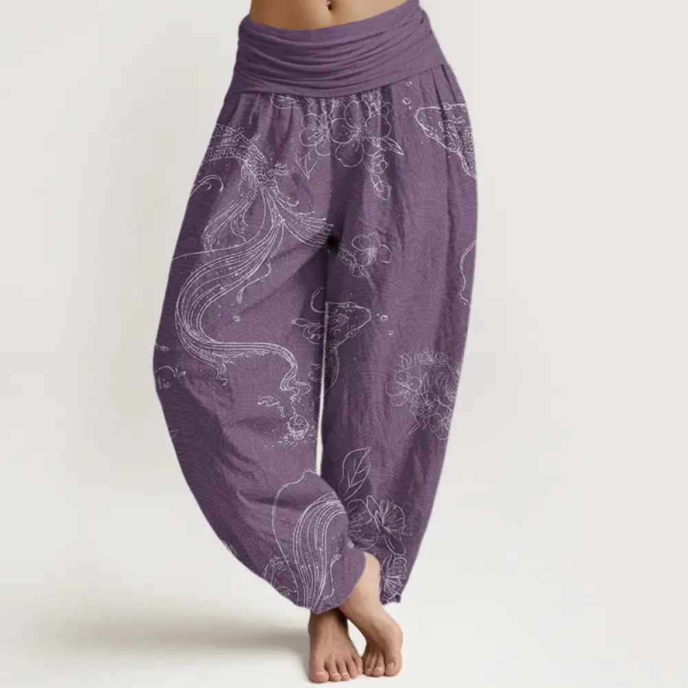 Buddha Stones Cotton Koi Fish Floral Pattern Women&