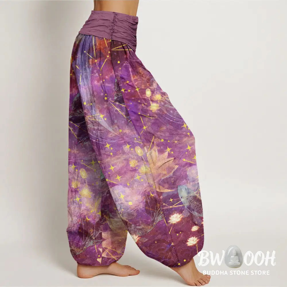 Buddha Stones Cotton Koi Fish Lotus Moon Stars Pattern Women&