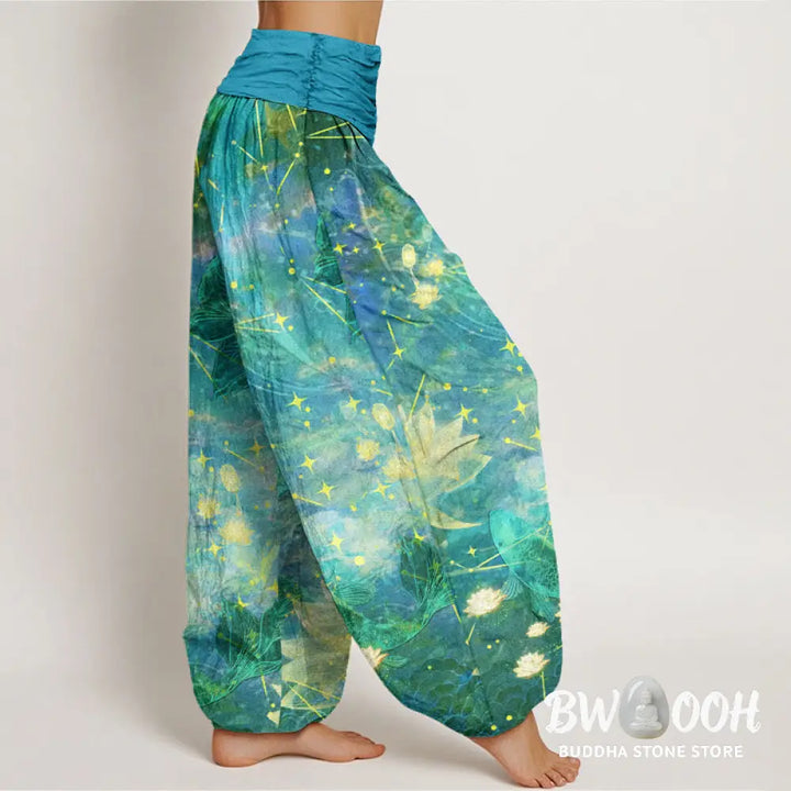 Buddha Stones Cotton Koi Fish Lotus Moon Stars Pattern Women&