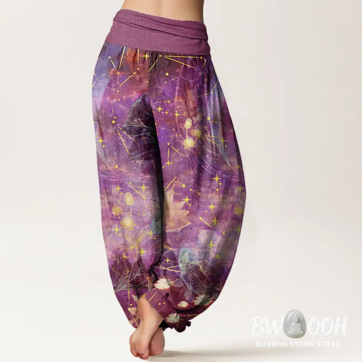 Buddha Stones Cotton Koi Fish Lotus Moon Stars Pattern Women&