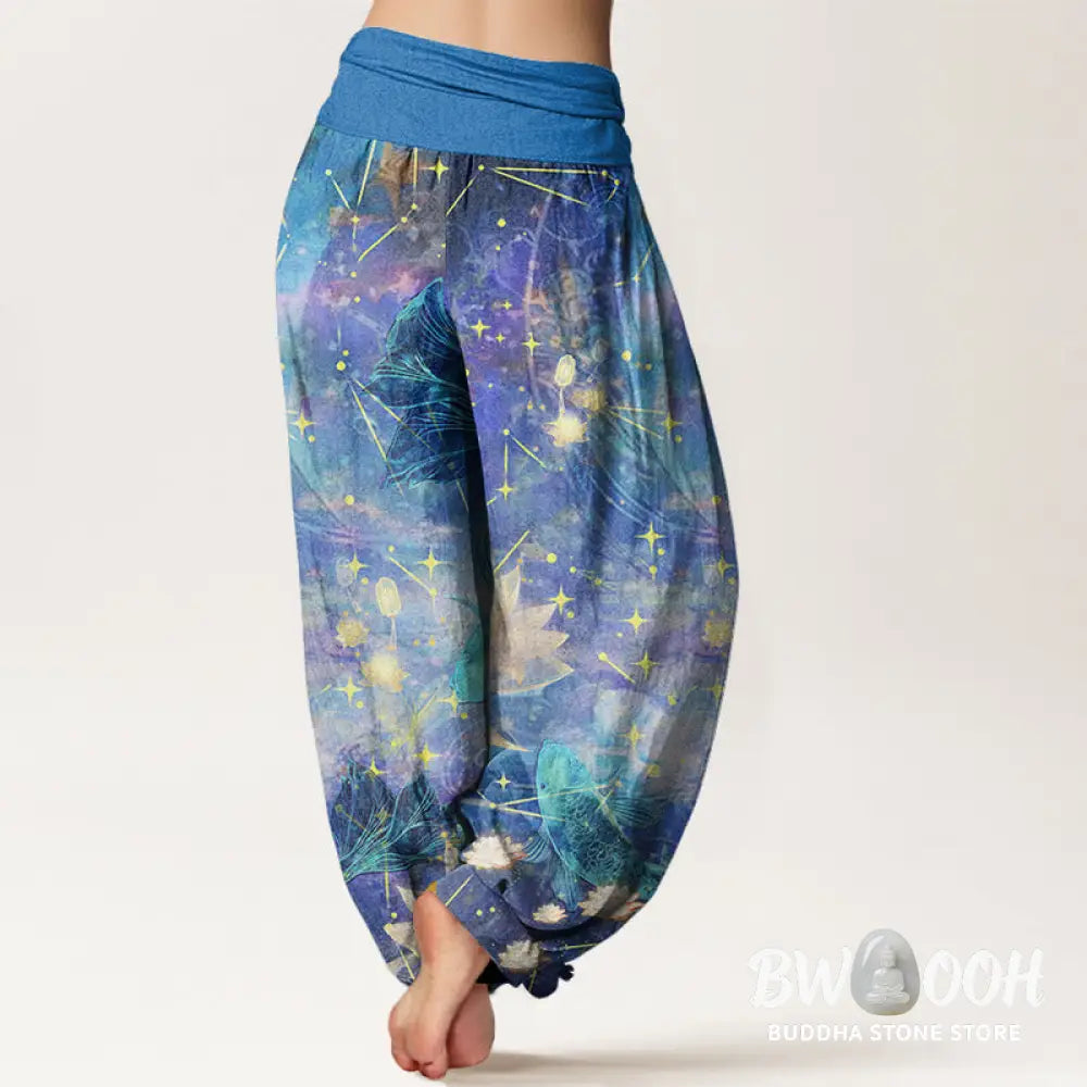 Buddha Stones Cotton Koi Fish Lotus Moon Stars Pattern Women&