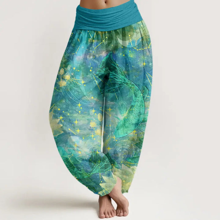 Buddha Stones Cotton Koi Fish Lotus Moon Stars Pattern Women&