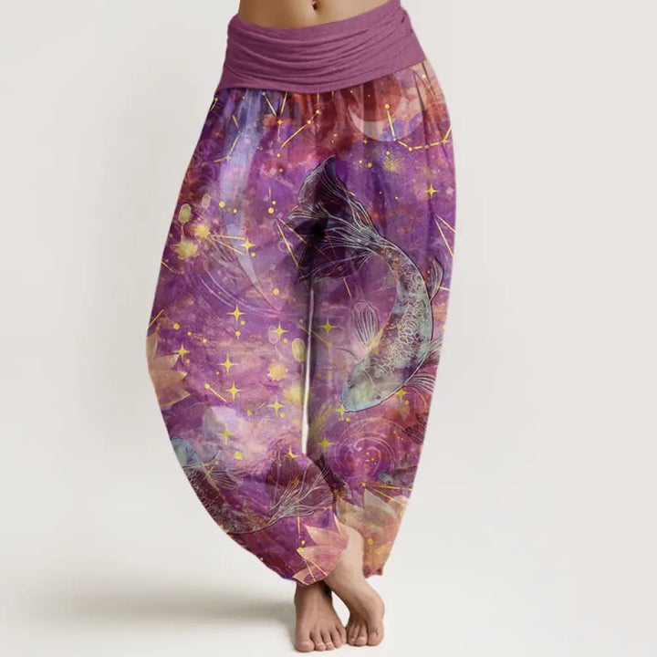 Buddha Stones Cotton Koi Fish Lotus Moon Stars Pattern Women&