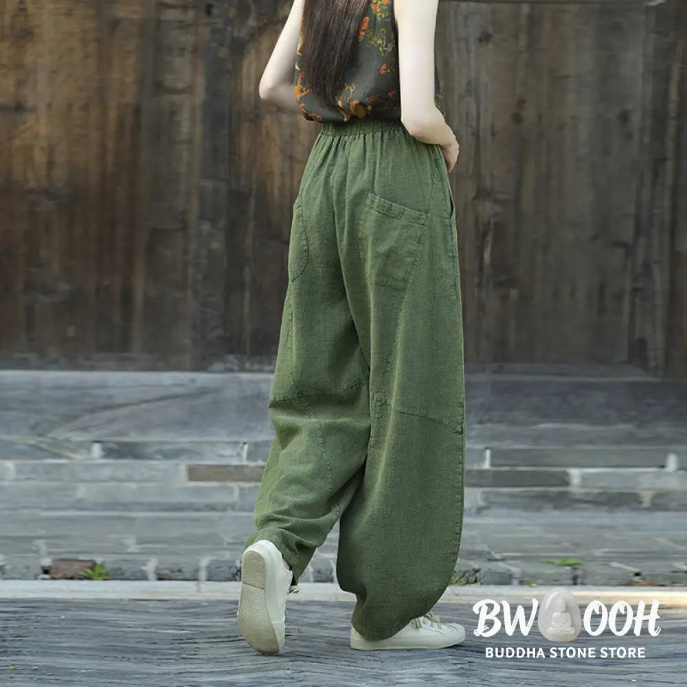BWOOOH printed harem pants - Cotton Linen Pants Harem Trousers Loose 