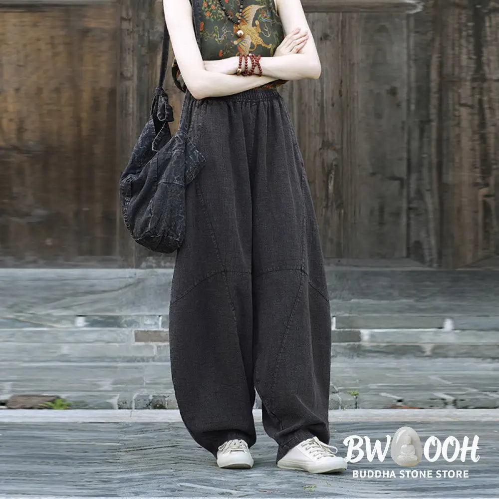BWOOOH printed harem pants - Cotton Linen Pants Harem Trousers Loose 