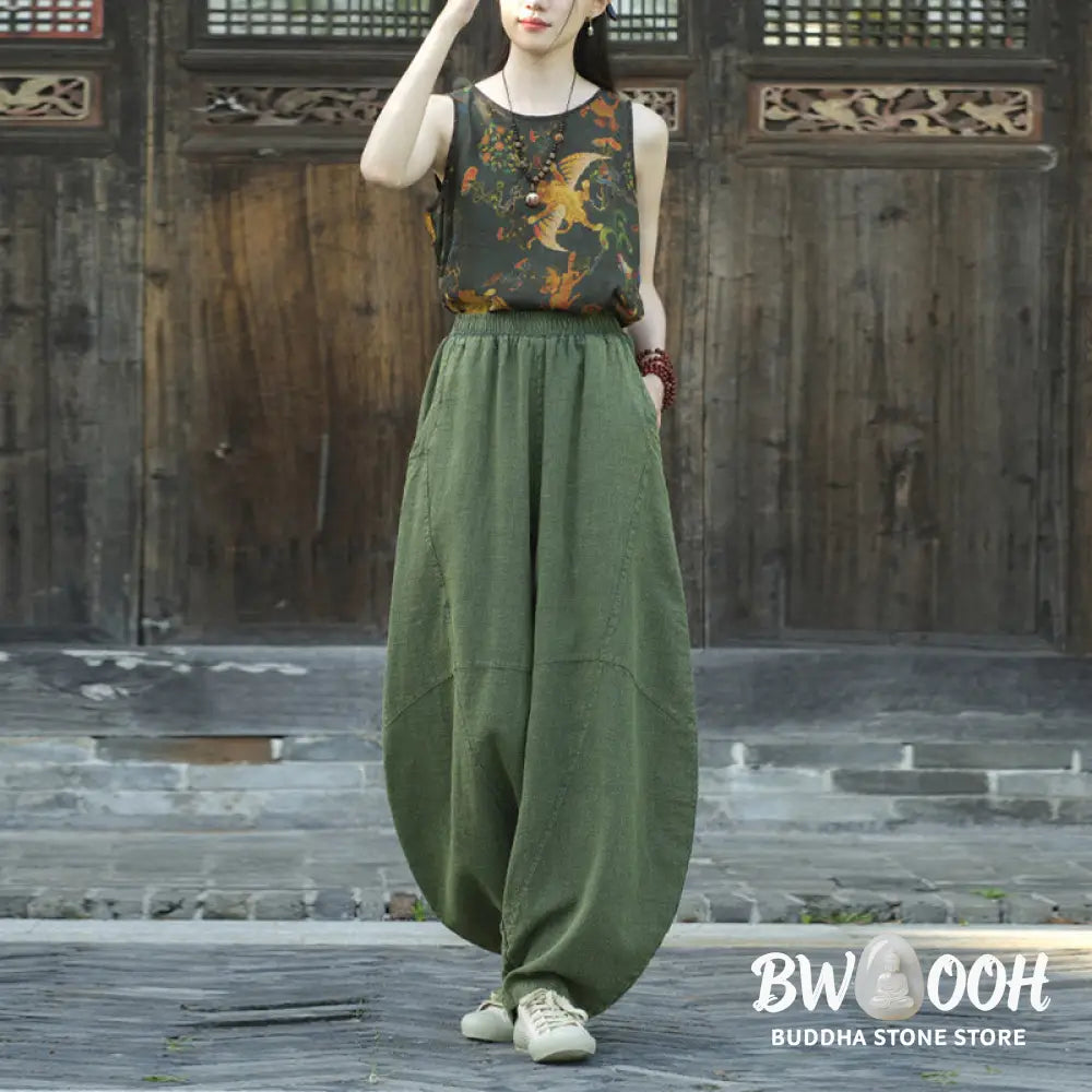 BWOOOH printed harem pants - Cotton Linen Pants Harem Trousers Loose 