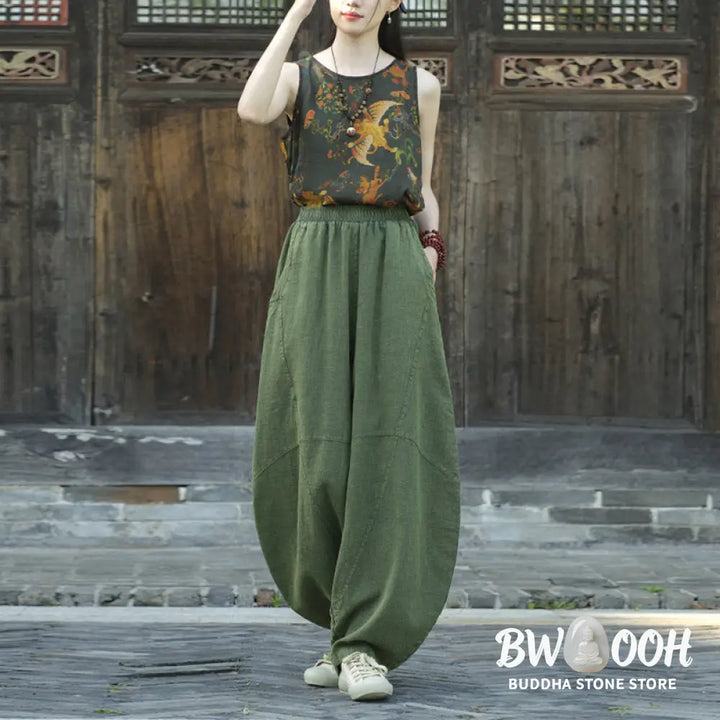 BWOOOH printed harem pants - Cotton Linen Pants Harem Trousers Loose 
