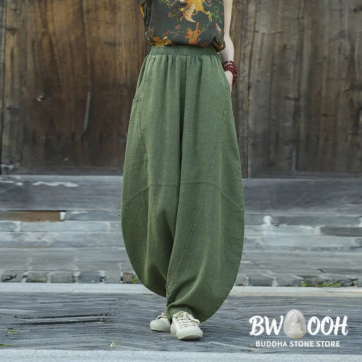 BWOOOH printed harem pants - Cotton Linen Pants Harem Trousers Loose 
