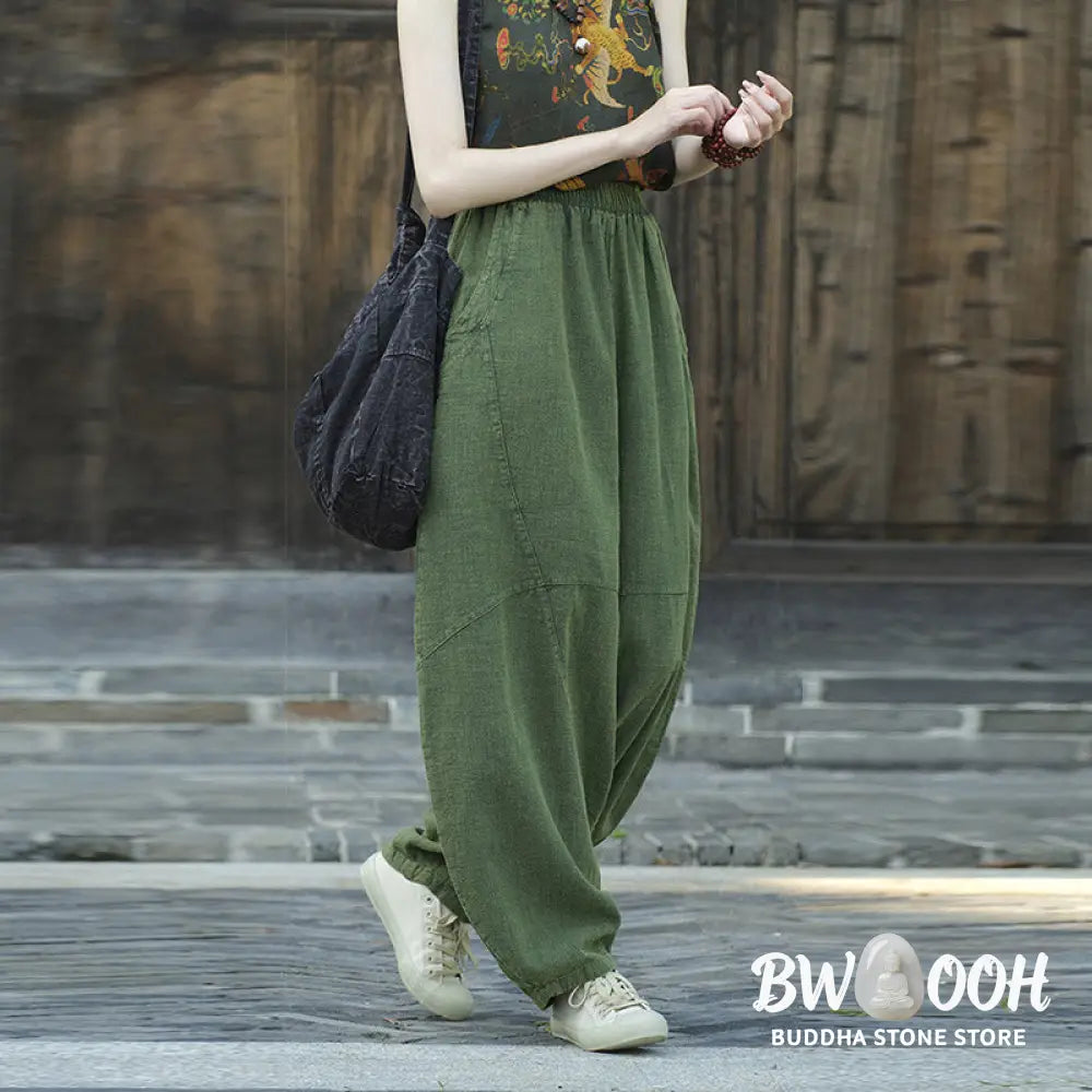 BWOOOH printed harem pants - Cotton Linen Pants Harem Trousers Loose 