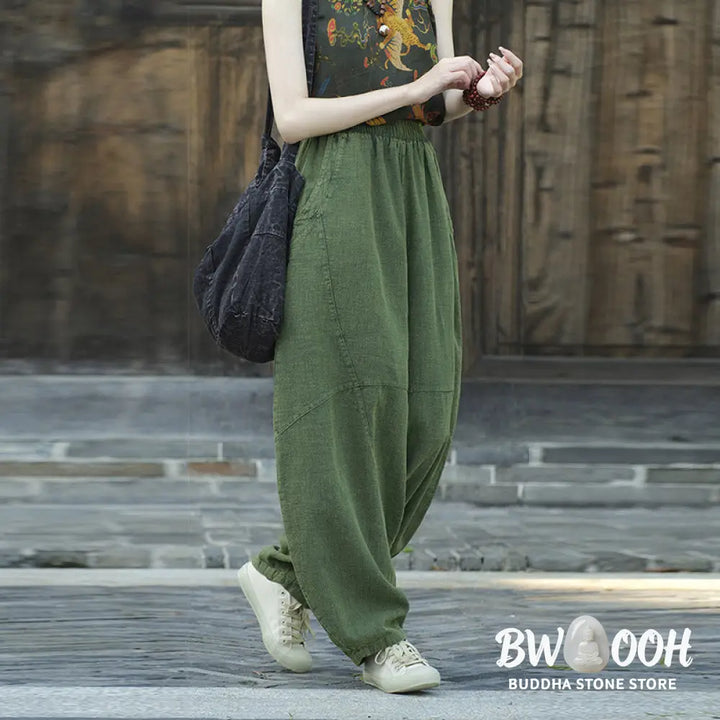 BWOOOH printed harem pants - Cotton Linen Pants Harem Trousers Loose 