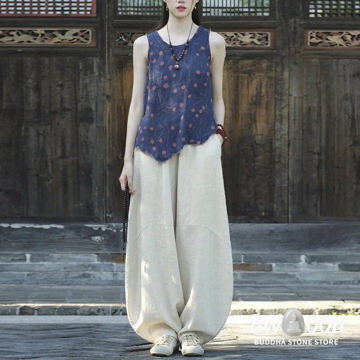 BWOOOH printed harem pants - Cotton Linen Pants Harem Trousers Loose 