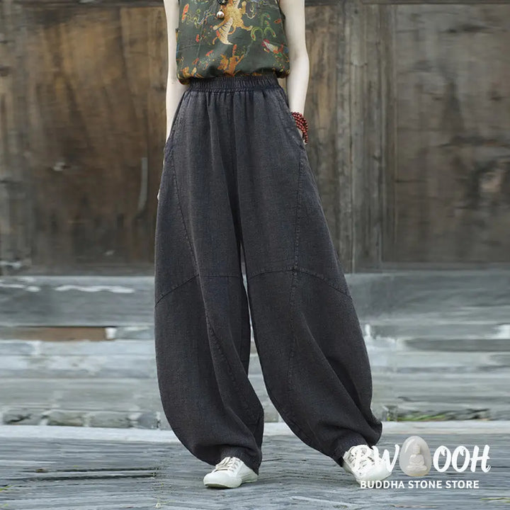 BWOOOH printed harem pants - Cotton Linen Pants Harem Trousers Loose 