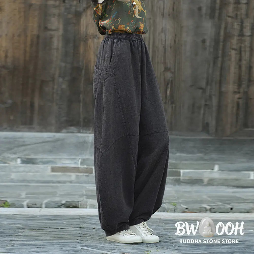 BWOOOH printed harem pants - Cotton Linen Pants Harem Trousers Loose 
