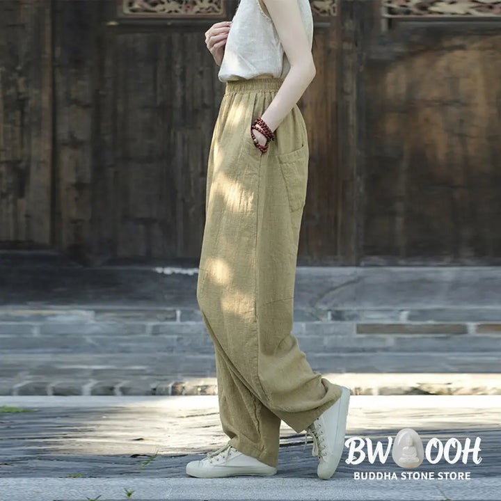 BWOOOH printed harem pants - Cotton Linen Pants Harem Trousers Loose 