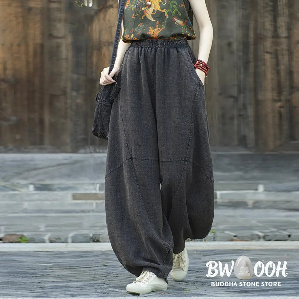 BWOOOH printed harem pants - Cotton Linen Pants Harem Trousers Loose 
