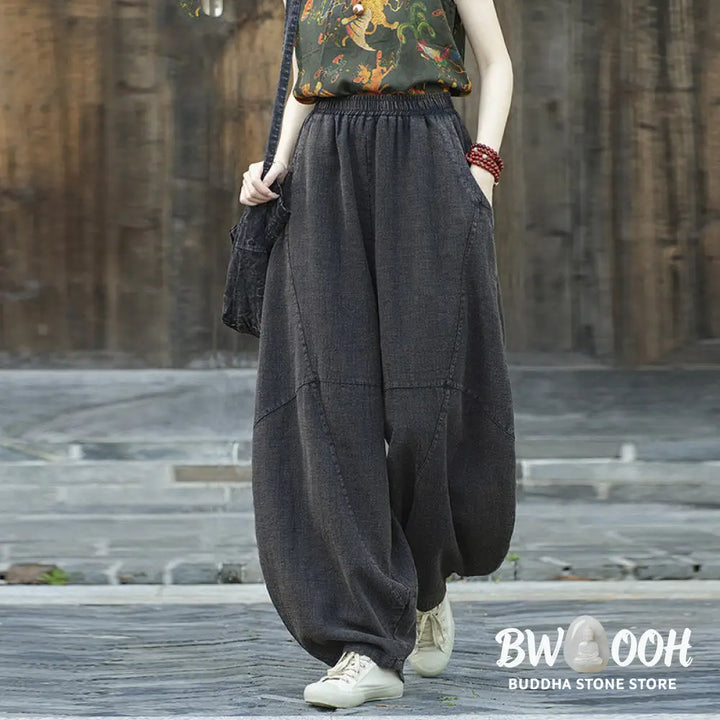 BWOOOH printed harem pants - Cotton Linen Pants Harem Trousers Loose 