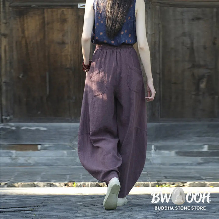 BWOOOH printed harem pants - Cotton Linen Pants Harem Trousers Loose 