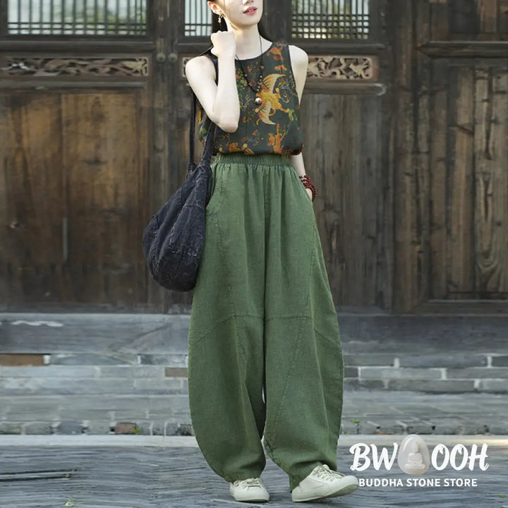 BWOOOH printed harem pants - Cotton Linen Pants Harem Trousers Loose 