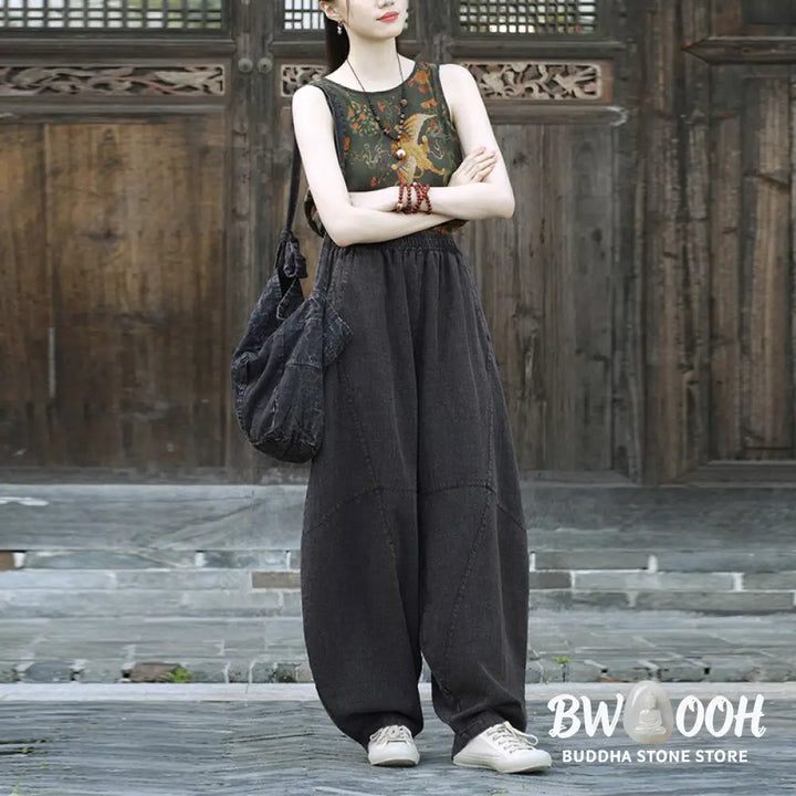 BWOOOH printed harem pants - Cotton Linen Pants Harem Trousers Loose 