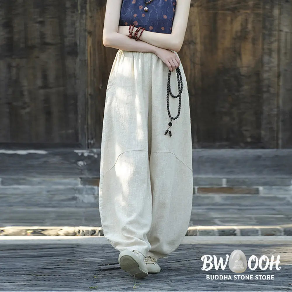 BWOOOH printed harem pants - Cotton Linen Pants Harem Trousers Loose 