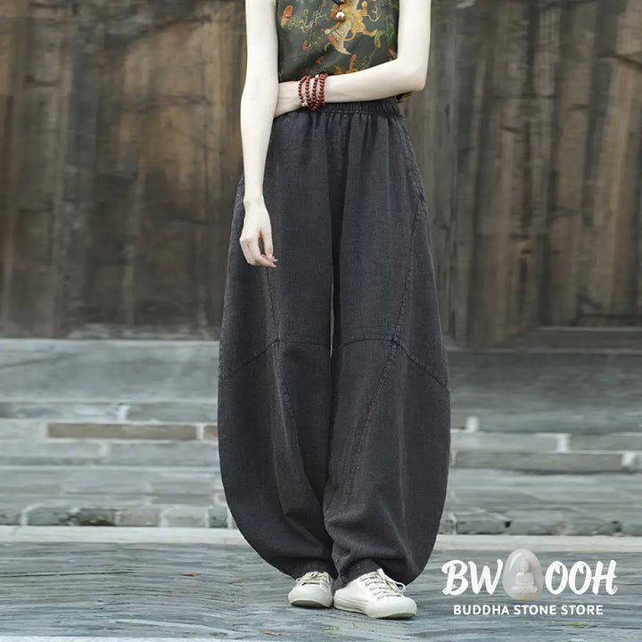 BWOOOH printed harem pants - Cotton Linen Pants Harem Trousers Loose 