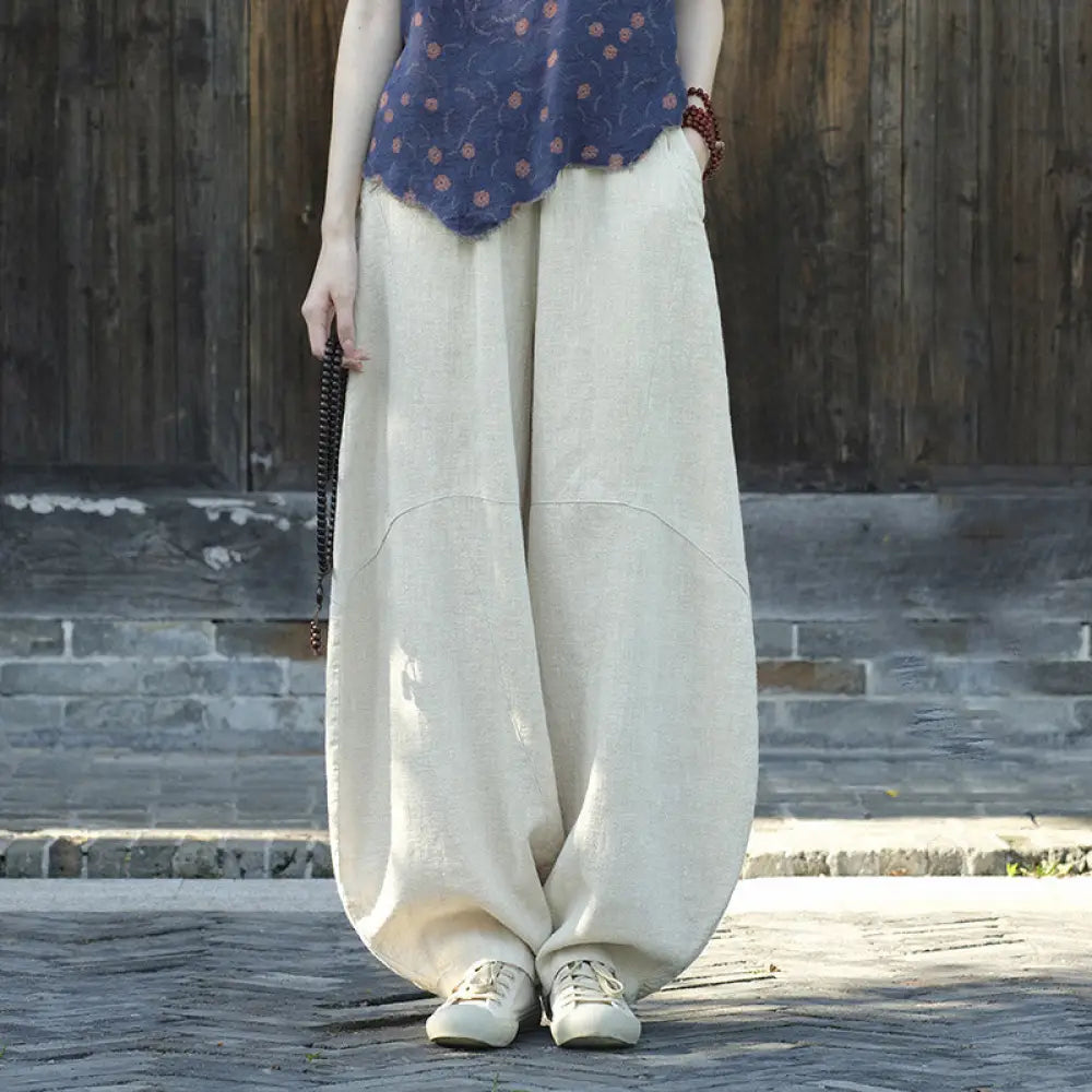 BWOOOH printed harem pants - Cotton Linen Pants Harem Trousers Loose 