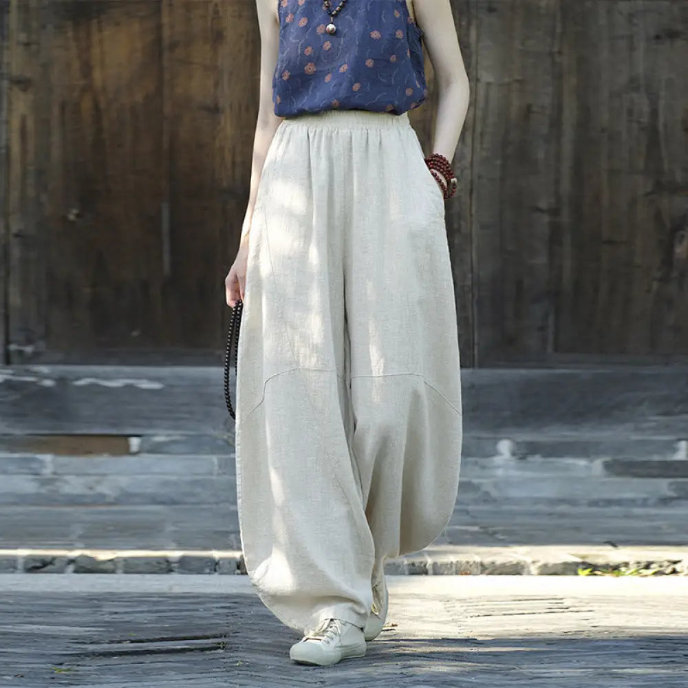 BWOOOH printed harem pants - Cotton Linen Pants Harem Trousers Loose 