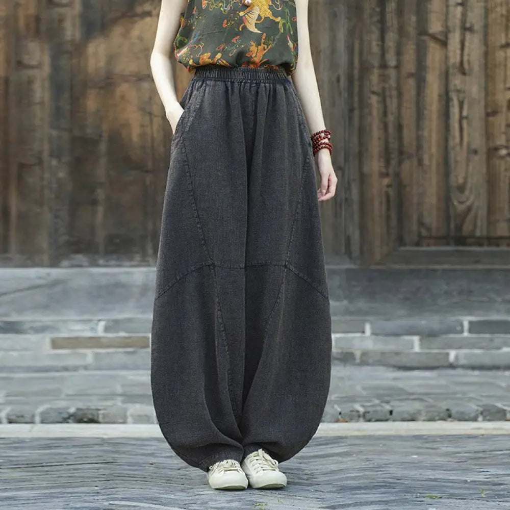BWOOOH printed harem pants - Cotton Linen Pants Harem Trousers Loose 