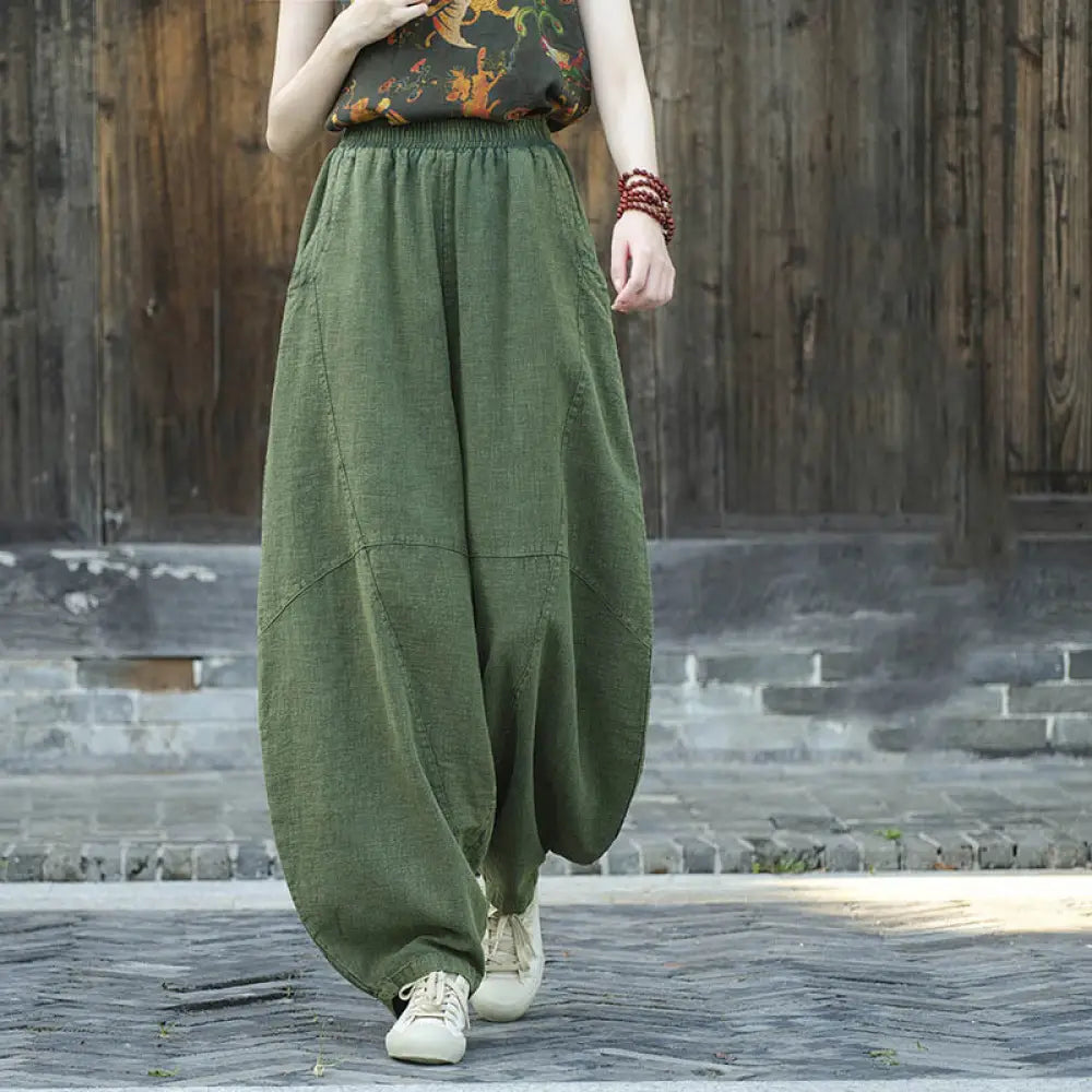 BWOOOH printed harem pants - Cotton Linen Pants Harem Trousers Loose 