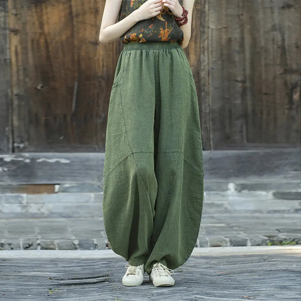 BWOOOH printed harem pants - Cotton Linen Pants Harem Trousers Loose 