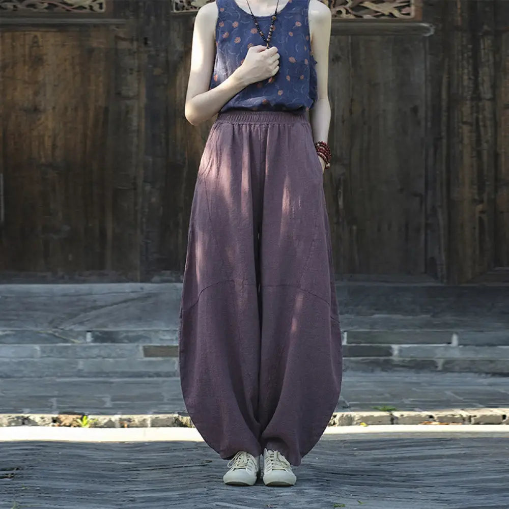 BWOOOH printed harem pants - Cotton Linen Pants Harem Trousers Loose 