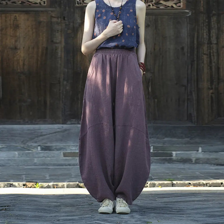 BWOOOH printed harem pants - Cotton Linen Pants Harem Trousers Loose 