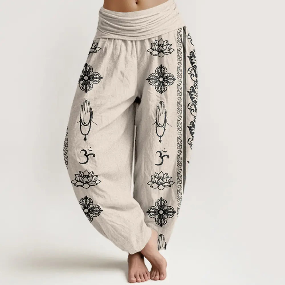 Buddha Stones Cotton Lotus Flowers Double Dorje Vajra Namaste Om Design Women&