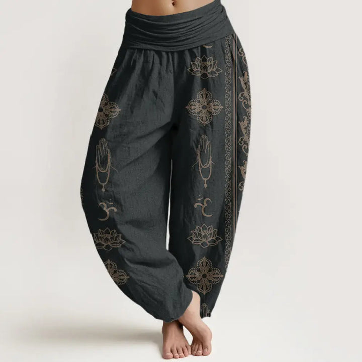 BWOOOH lotus print harem pants - Cotton Lotus Flowers Double Dorje Vajra 